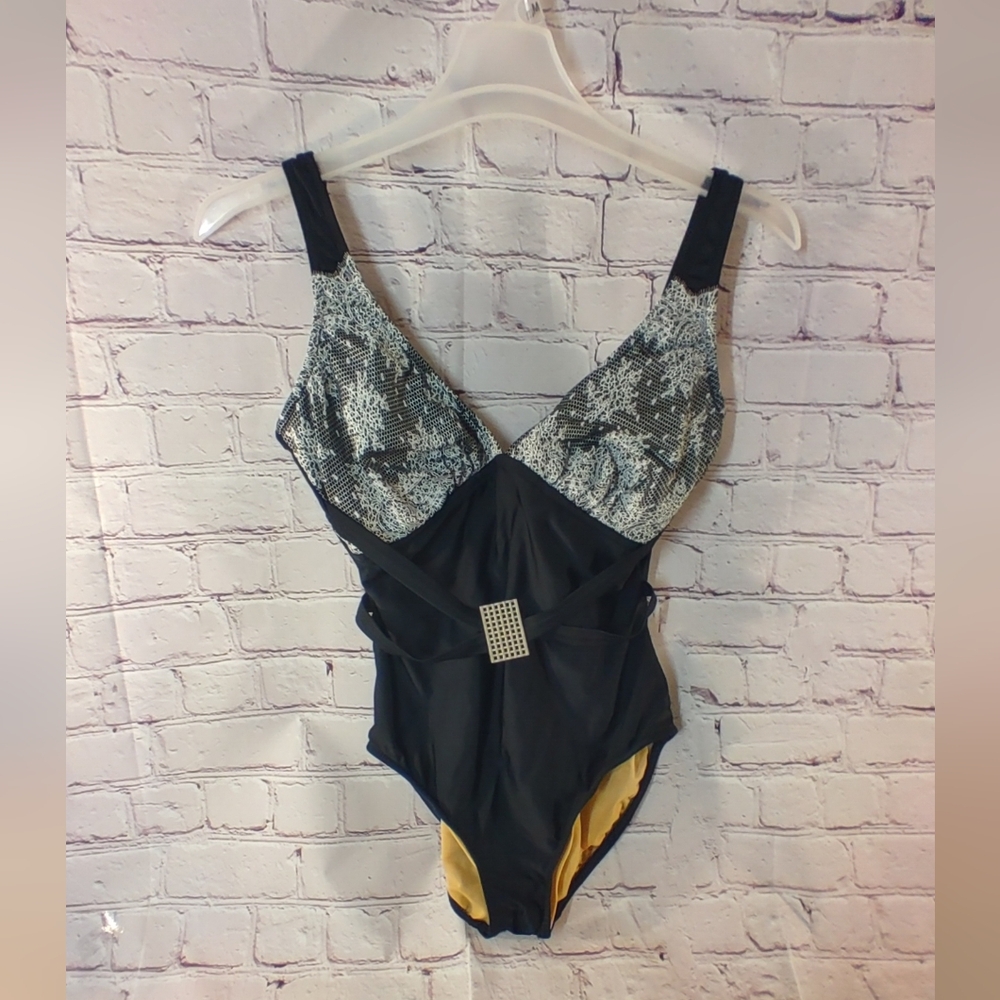 Carol Wior Vintage Low V Underwire Swimsuit Two Tone Size 12